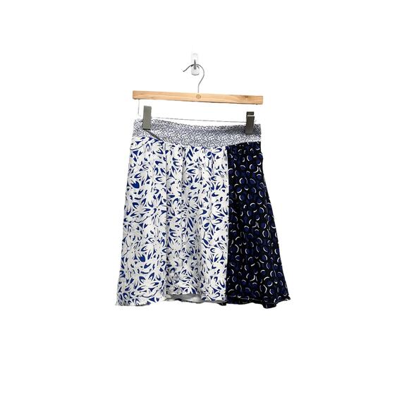 Maeve Carrizo‎ Patterned Silk Mini Skirt White Blue - Picture 1 of 7